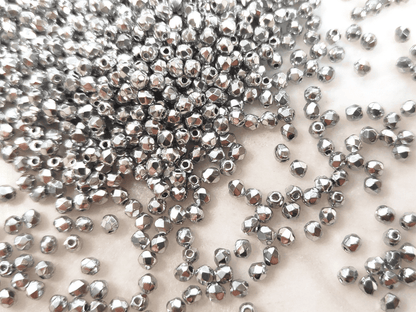 3mm fire-polished beads -  dark silver