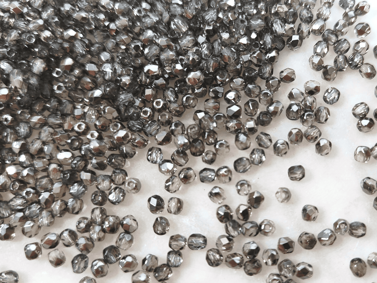 3mm fire-polished beads -  colorless & gunmetal