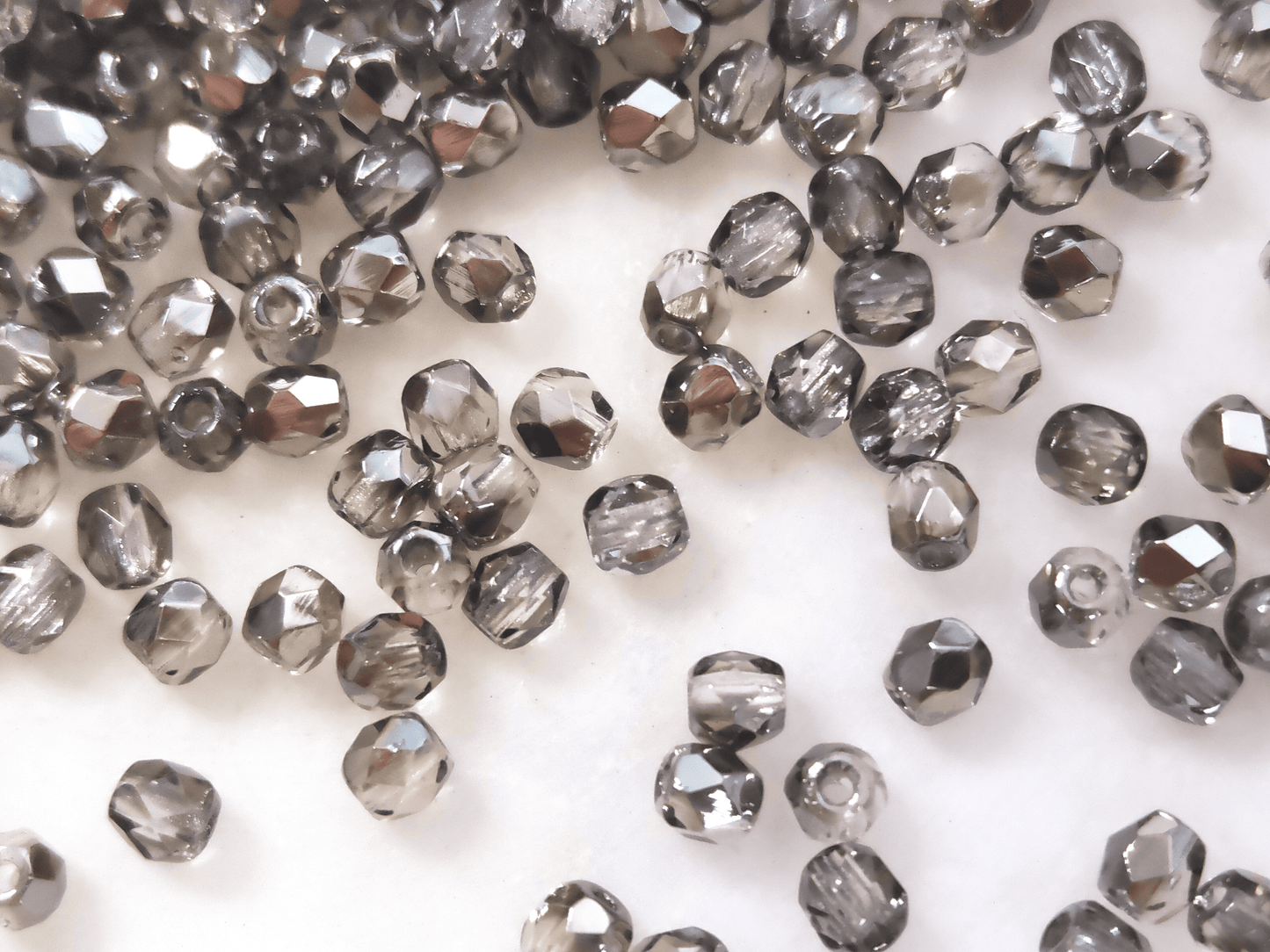 3mm fire-polished beads -  colorless & gunmetal
