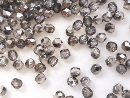 3mm fire-polished beads -  colorless & gunmetal