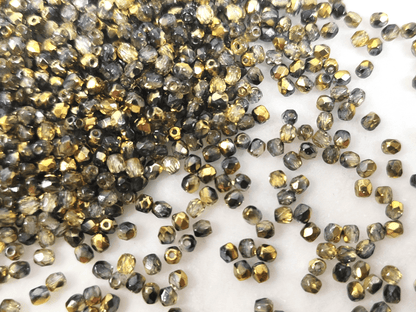 3mm Glasschliffperlen - Schwarz & metallisch Gelb