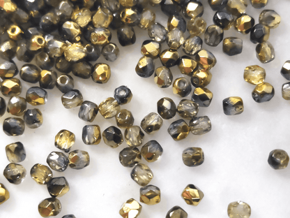 3mm Glasschliffperlen - Schwarz & metallisch Gelb