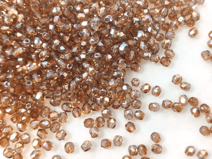 3mm fire-polished beads - warm brown luster