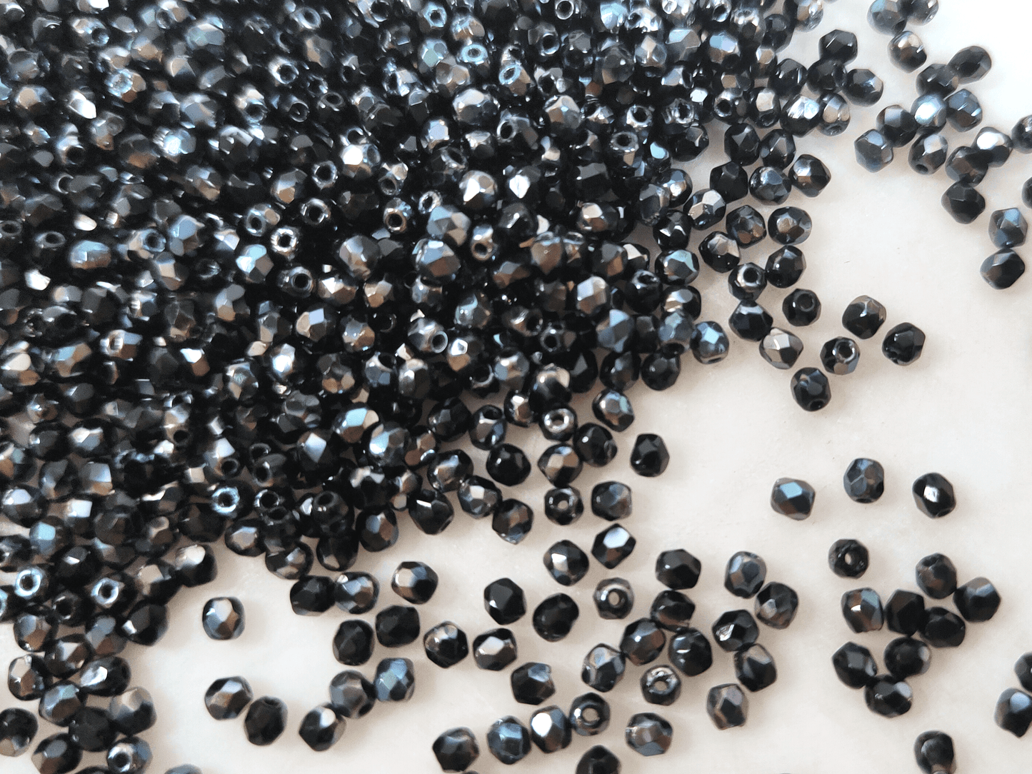 3mm fire-polished beads -  black & light blue