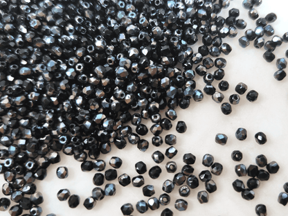 3mm fire-polished beads -  black & light blue