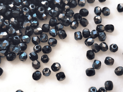 3mm fire-polished beads -  black & light blue