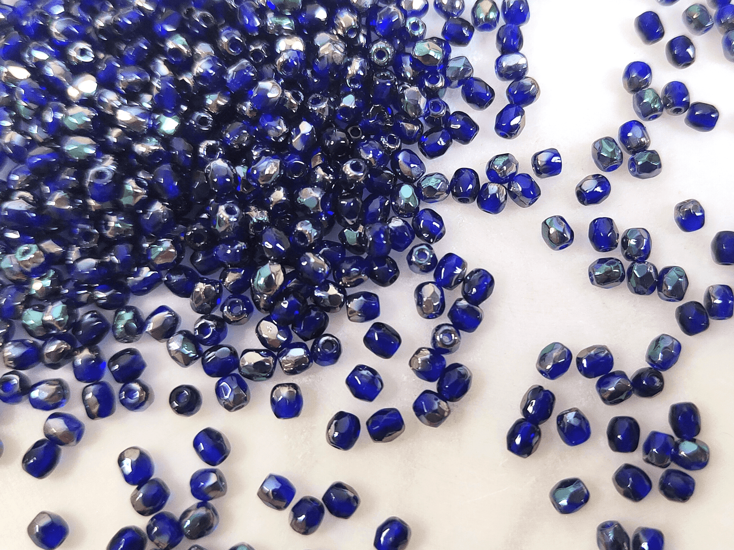 3mm fire-polished beads -  dark blue & gunmetal