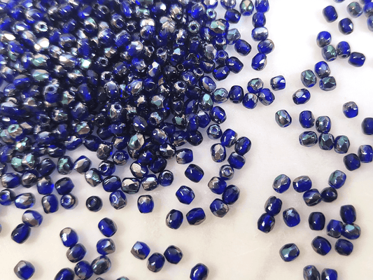 3mm fire-polished beads -  dark blue & gunmetal