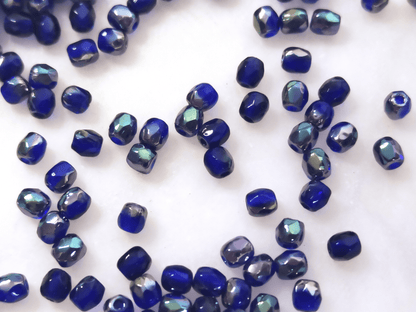 3mm fire-polished beads -  dark blue & gunmetal