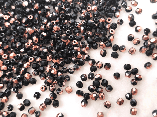 3mm fire-polished beads -  black & half copper