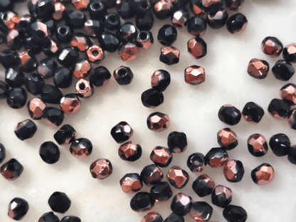3mm fire-polished beads -  black & half copper