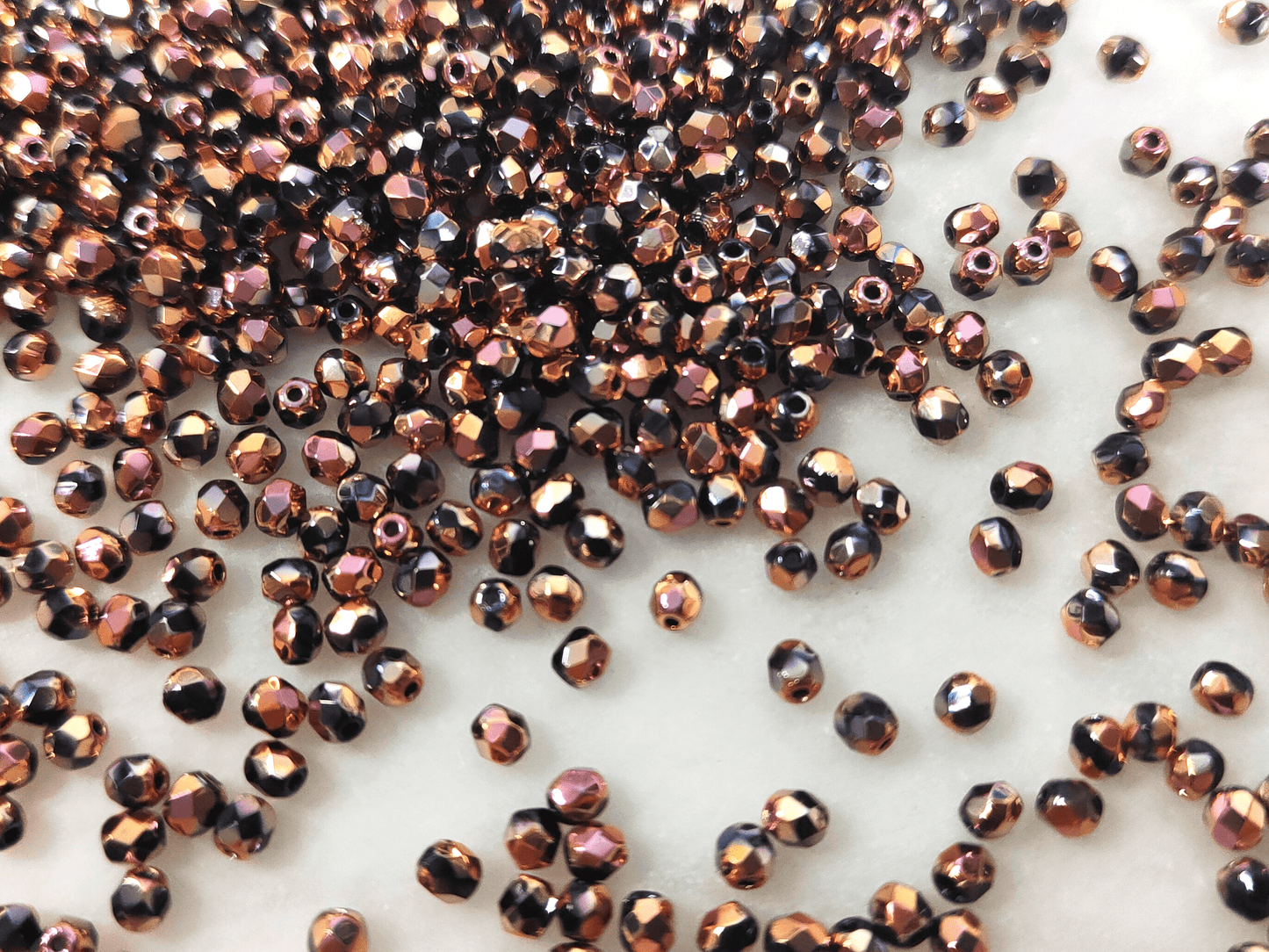 3mm fire-polished beads -  black & copper