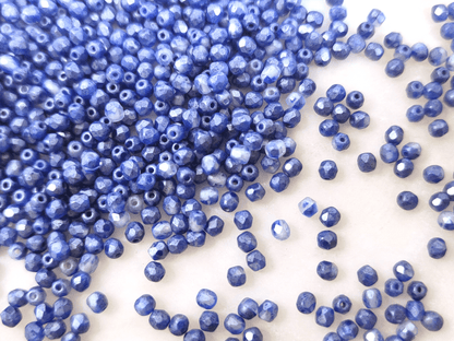 3mm Glasschliffperlen - Dunkelblau & Silber