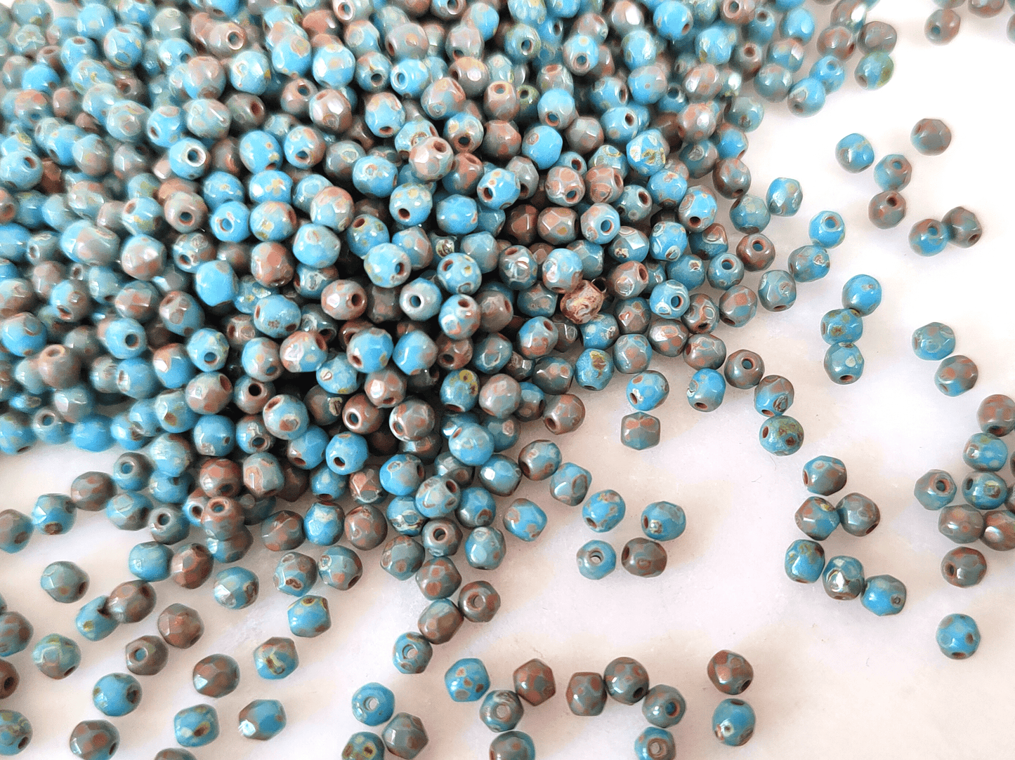 3mm Glasschliffperlen - Blau & Braun Picasso