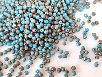 3mm Glasschliffperlen - Blau & Braun Picasso