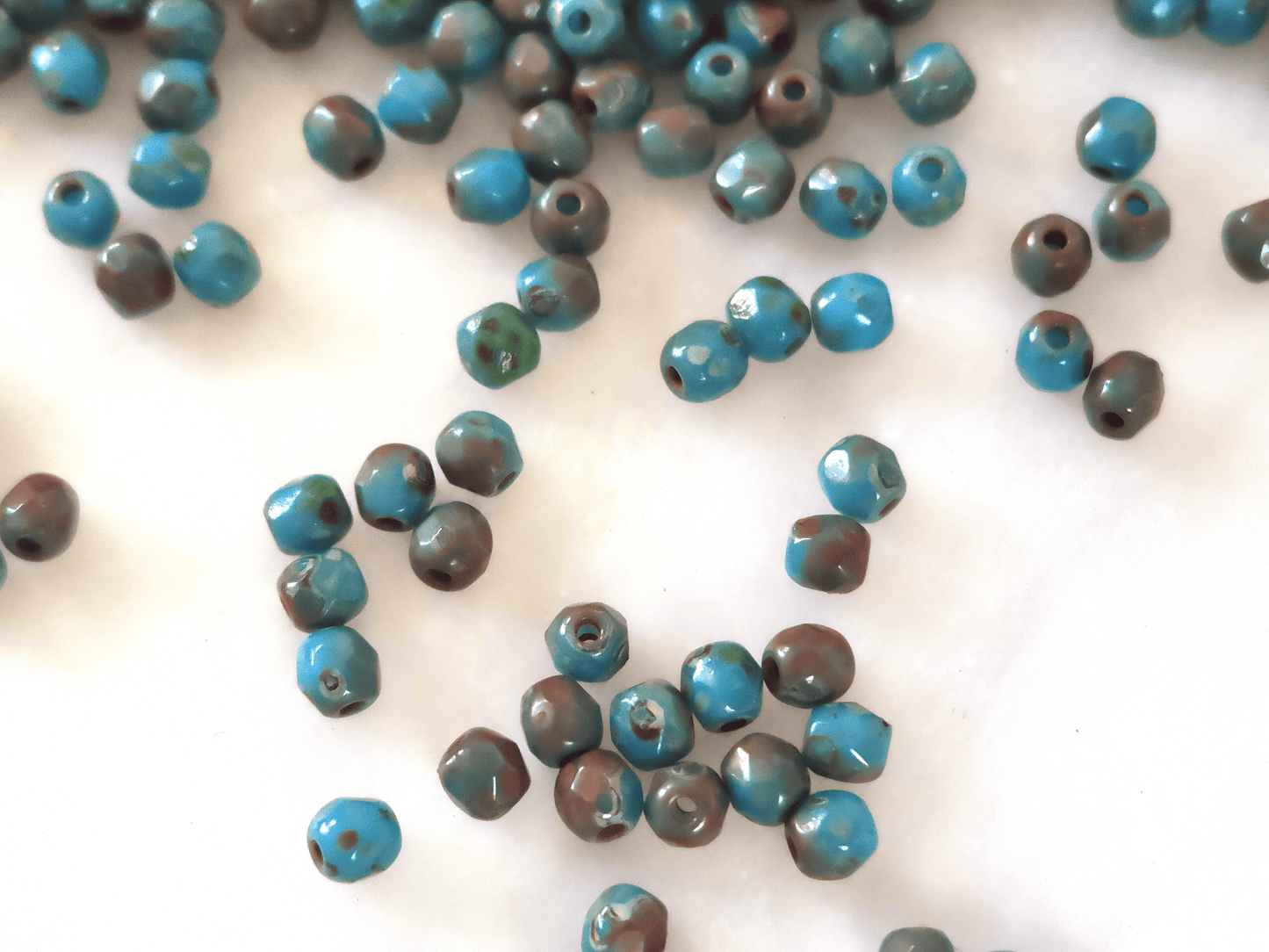 3mm Glasschliffperlen - Blau & Braun Picasso