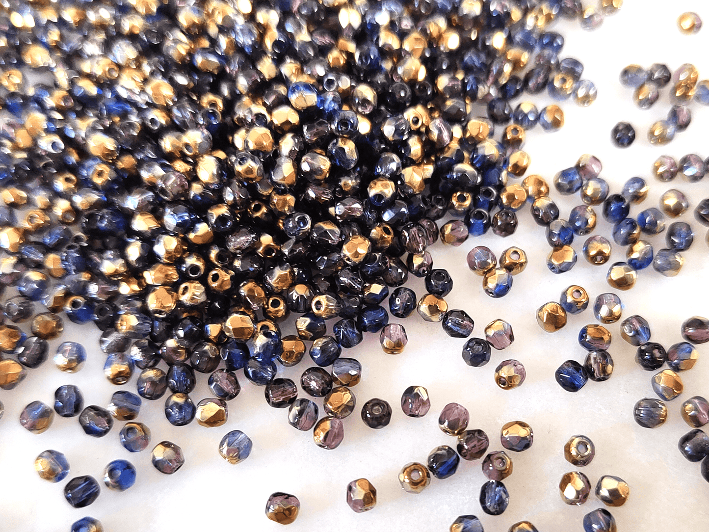 3mm fire-polished beads -  dark blue & bronze
