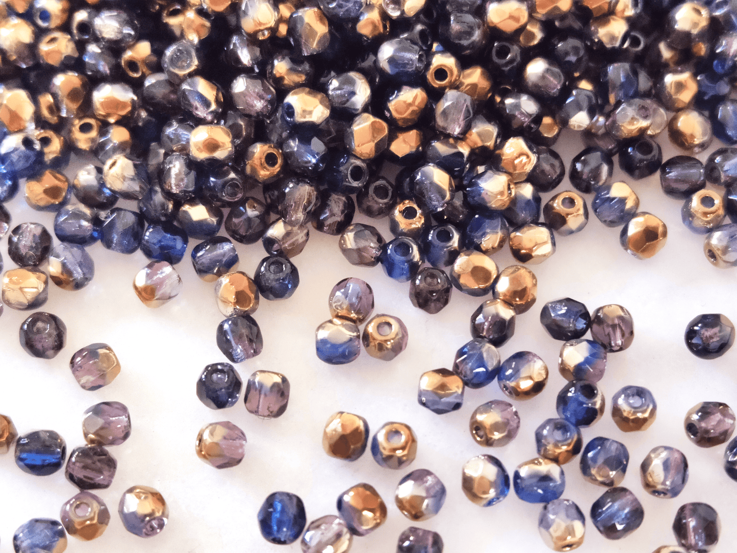 3mm fire-polished beads -  dark blue & bronze