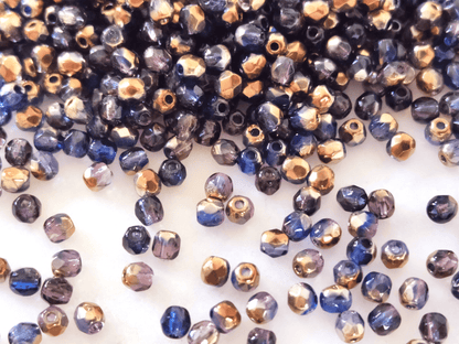 3mm fire-polished beads -  dark blue & bronze