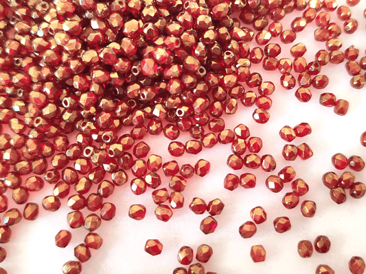 3mm fire-polished beads -  red & gold luster