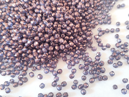 3mm fire-polished beads -  blue & purple luster