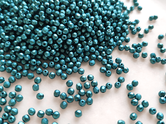 3mm fire-polished beads - spruce green pearlescent