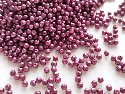 3mm fire-polished beads - warm dark purple pearlescent