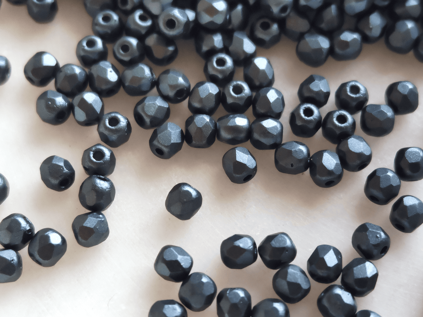 3mm fire-polished beads - coal black pearlescent
