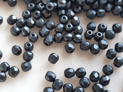 3mm fire-polished beads - coal black pearlescent