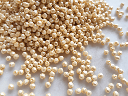 3mm fire-polished beads - eggshell pearlescent