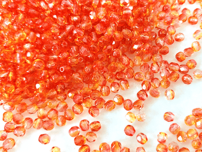 4mm fire-polished beads - ombre orange & red