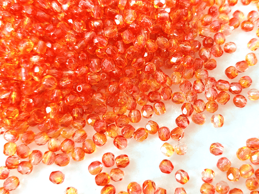 4mm fire-polished beads - ombre orange & red