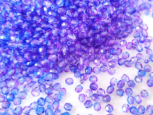 4mm fire-polished beads - ombre purple & blue