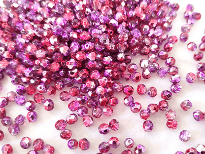 4mm Glasschliffperlen - Rot, Lila & Silber