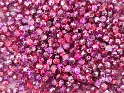 4mm Glasschliffperlen - Rot, Lila & Silber
