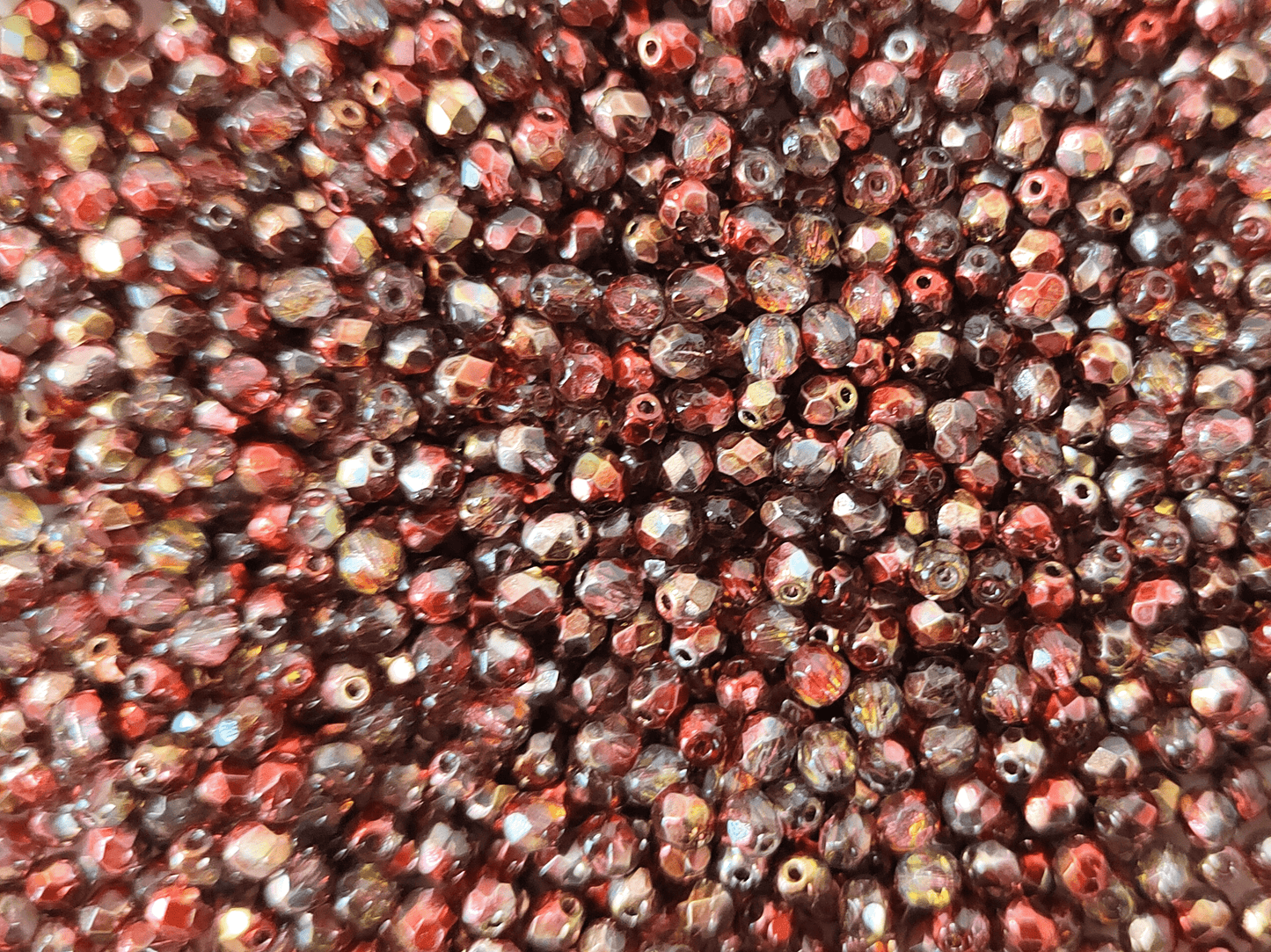 4mm fire-polished beads - dark red & silver 