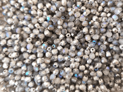 4mm Glasschliffperlen - bereift Grau Silber Iris