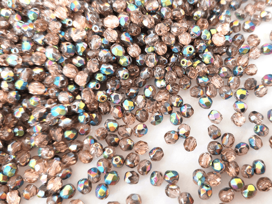 4mm fire-polished beads - brown vitrail