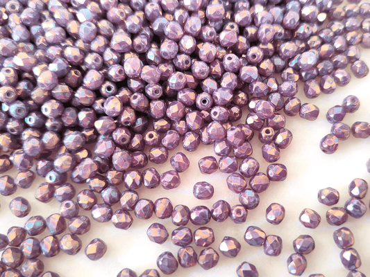 4mm fire-polished beads - dark dusty purple luster
