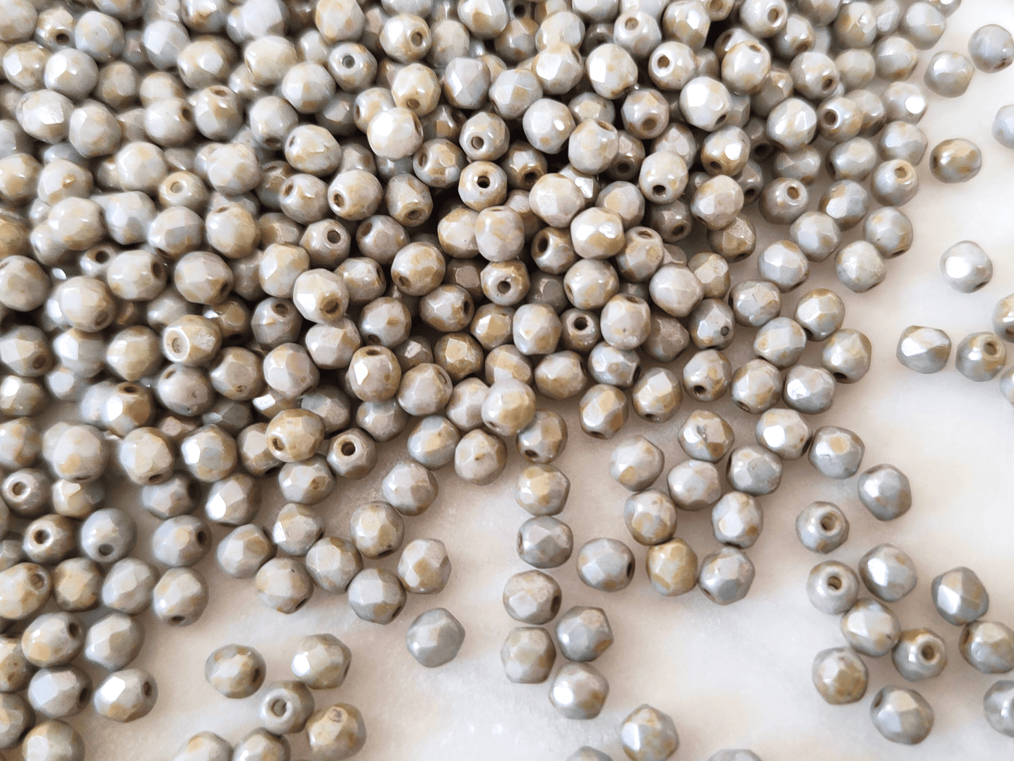 4mm fire-polished beads - grey & green Picasso