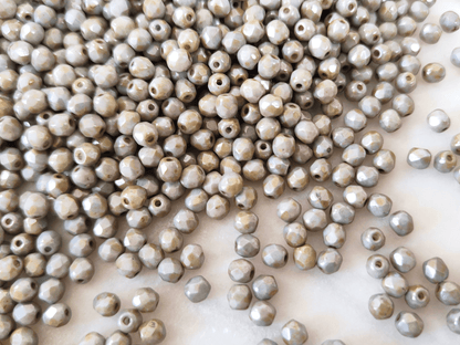 4mm fire-polished beads - grey & green Picasso