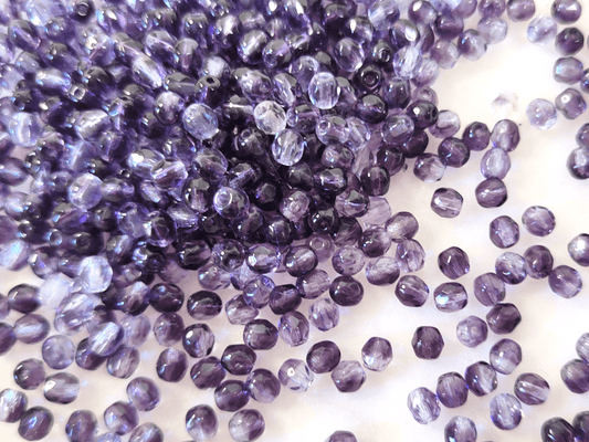 4mm fire-polished beads - colorless & dark purple