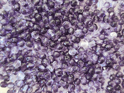 4mm Glasschliffperlen - Farblos & Dunkellila