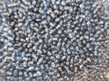 4mm Glasschliffperlen - Jeansblau & schwarze Schlieren