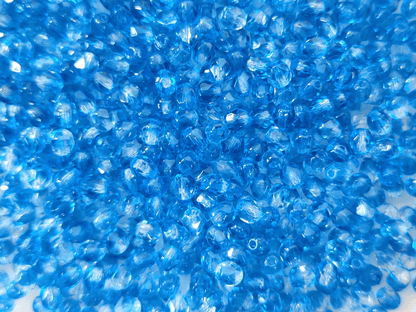 4mm Glasschliffperlen - Farblos & Blau