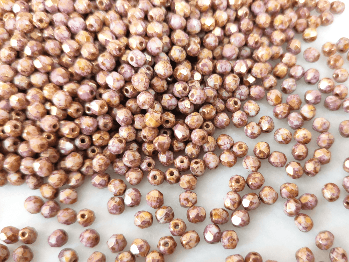 4mm fire-polished beads - purple marbled luster