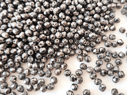 4mm Glasschliffperlen - Schwarz & Silber