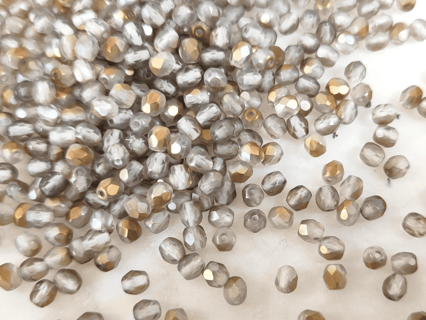 4mm fire-polished beads - matt gray & gold