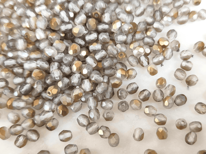 4mm fire-polished beads - matt gray & gold