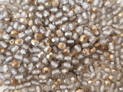 4mm fire-polished beads - matt gray & gold